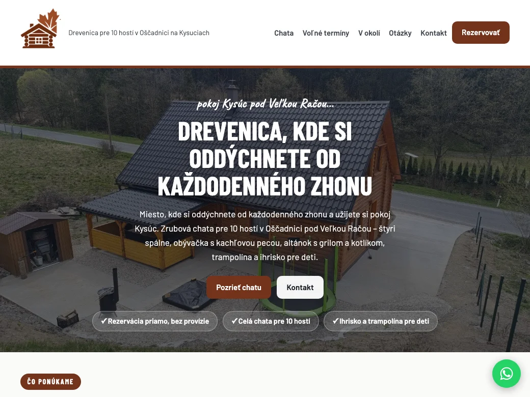 Ukážka stránky pre chatu na Kysuciach