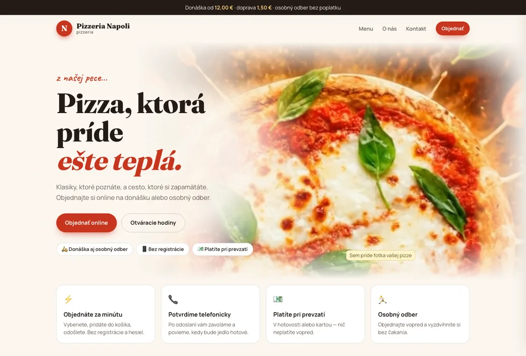 Ukážka stránky pre pizzeriu