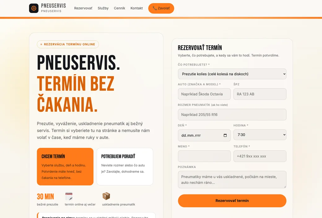 Ukážka stránky pre pneuservis