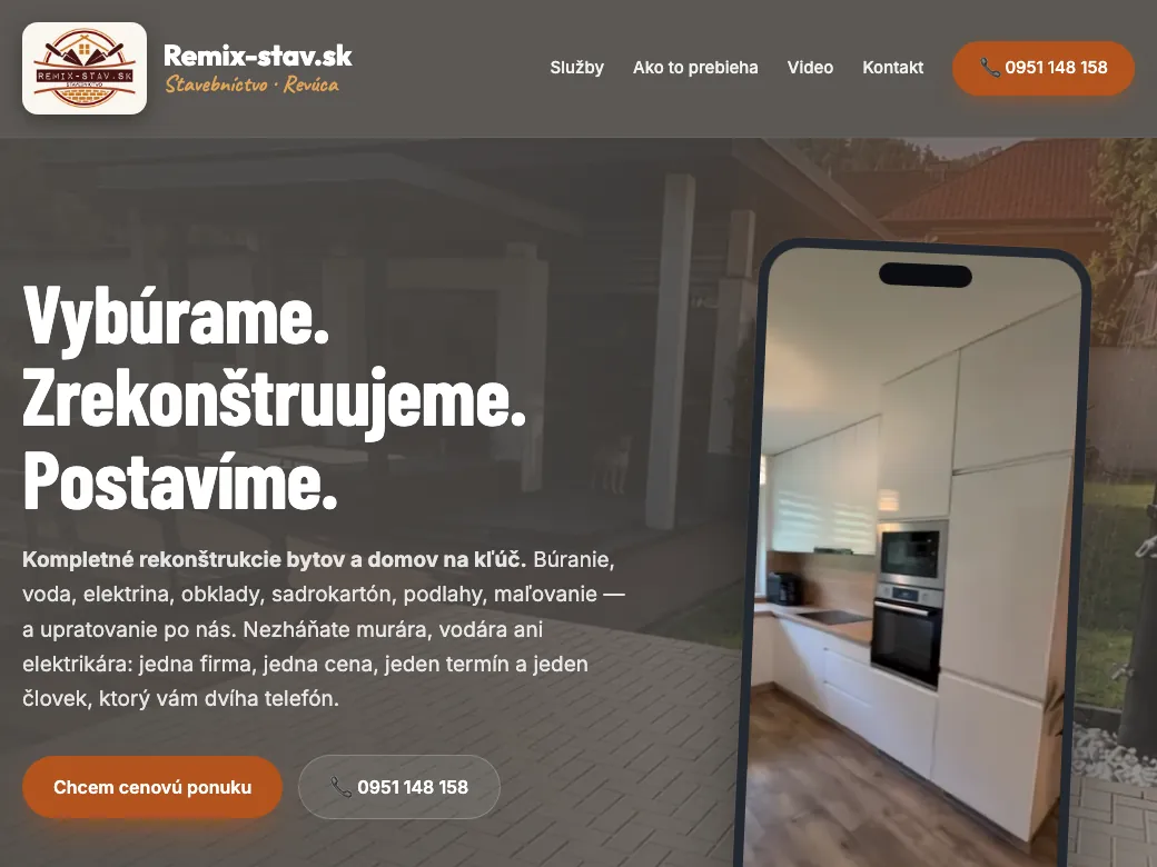 Ukážka stránky pre stavebnú firmu