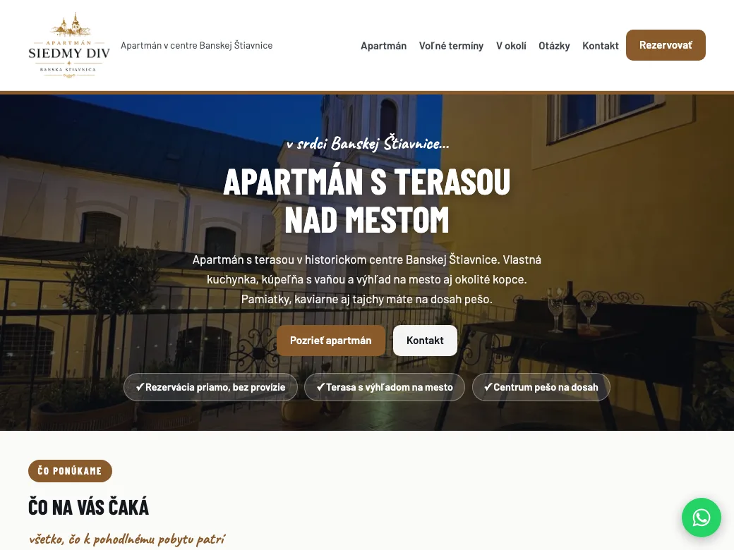 Ukážka stránky pre apartmán v Banskej Štiavnici