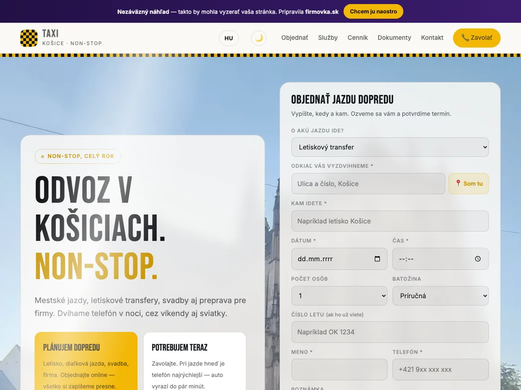 Ukážka stránky pre taxislužbu