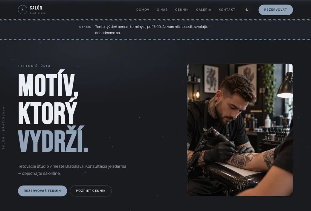 Ukážka stránky Tetovacie štúdio