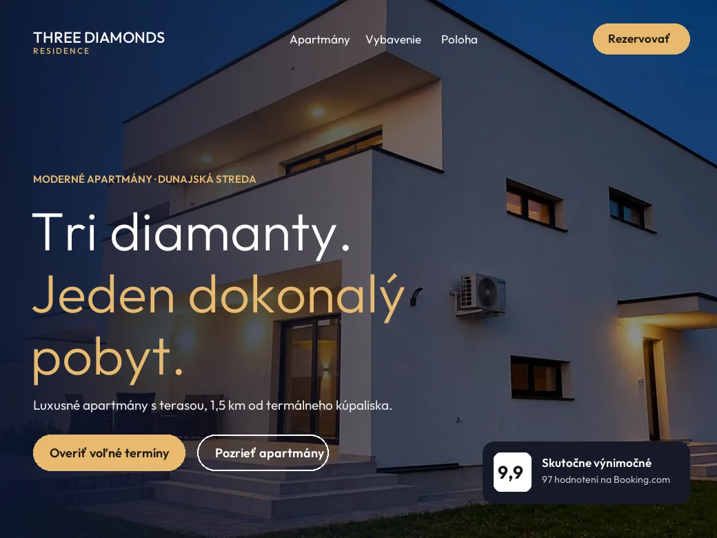 Ukážka stránky pre apartmány v Dunajskej Strede